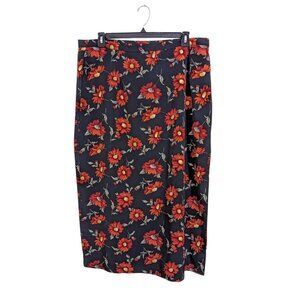 Vintage True Wrap Skirt Womens Plus 1X Black Orange Flower Floral Print Fall